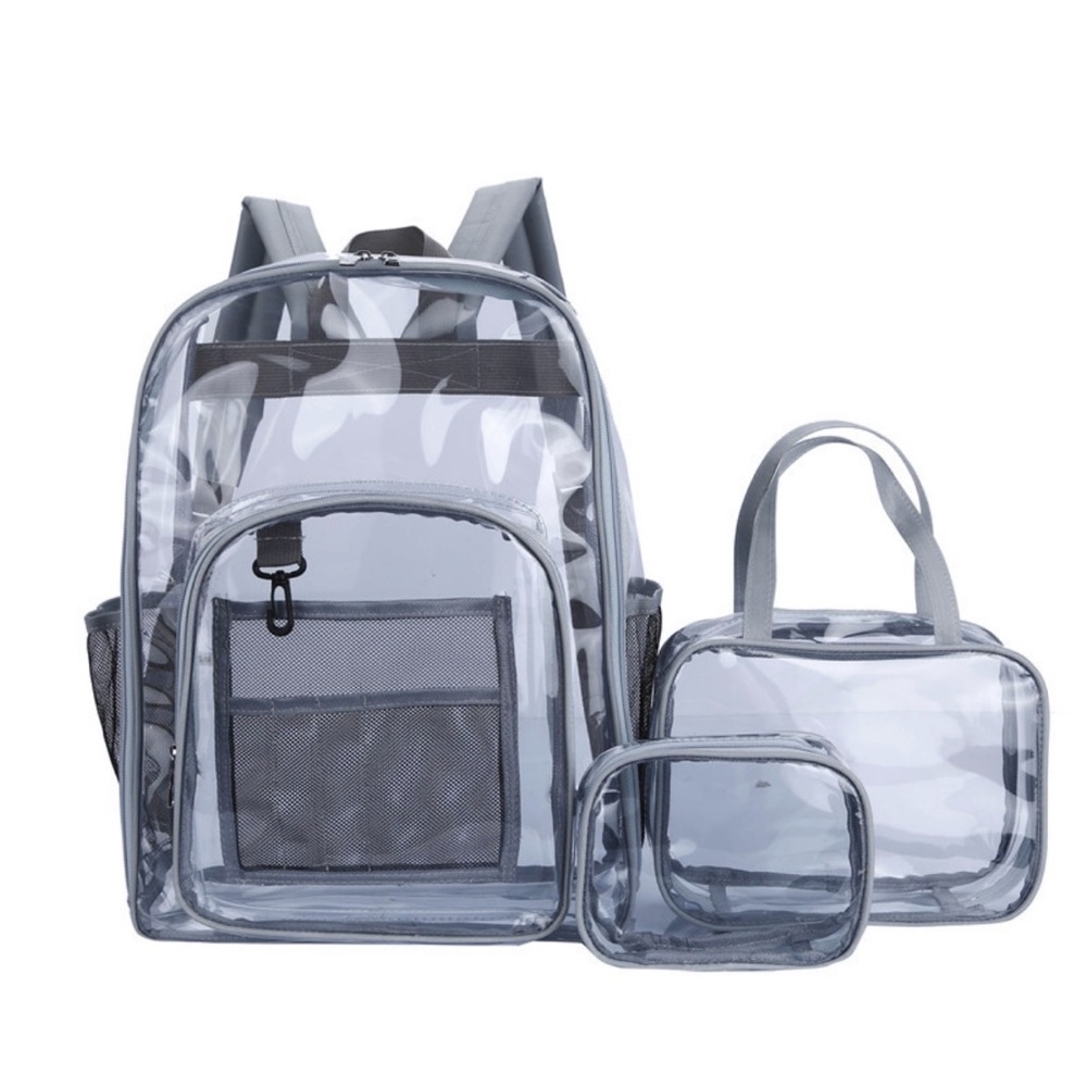 Clear Backpack and Pouch Set with gray trim